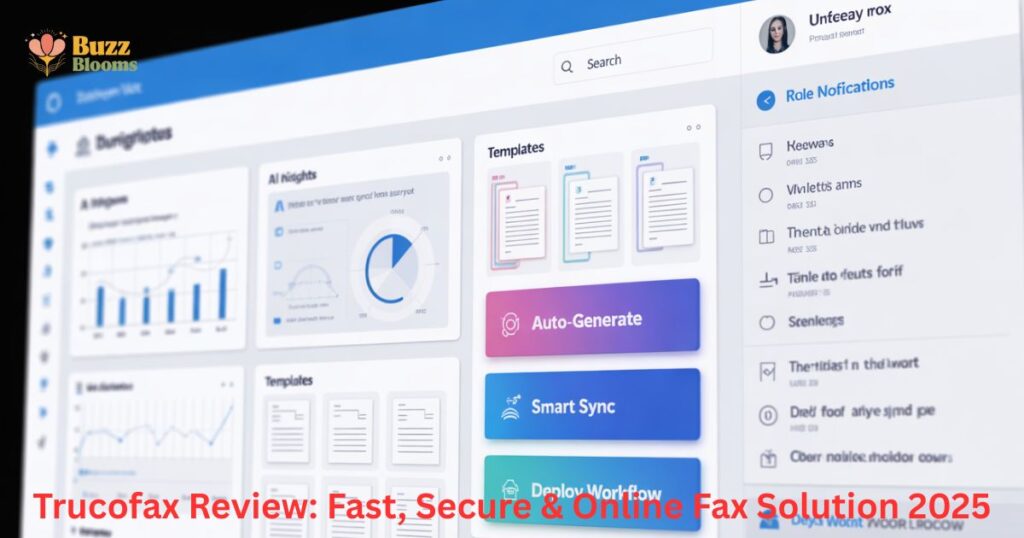 Trucofax feature dashboard with automation and AI tools.